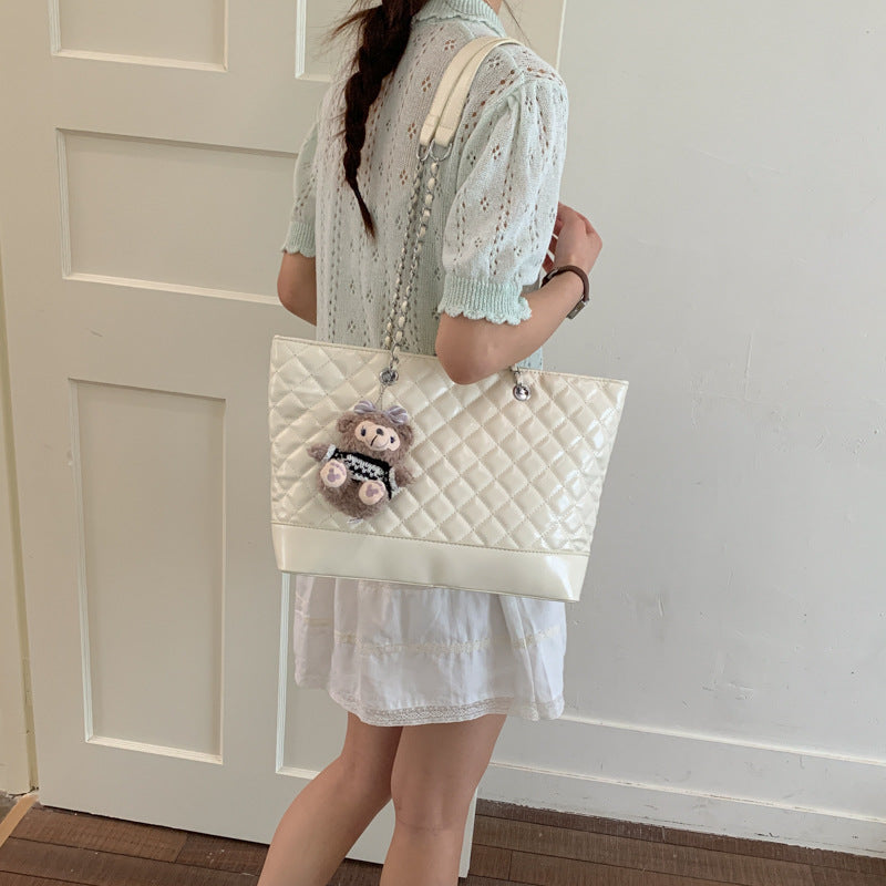 Women's Korean Sweet Style Rhombus Versatile Large Capacity Tote Bags