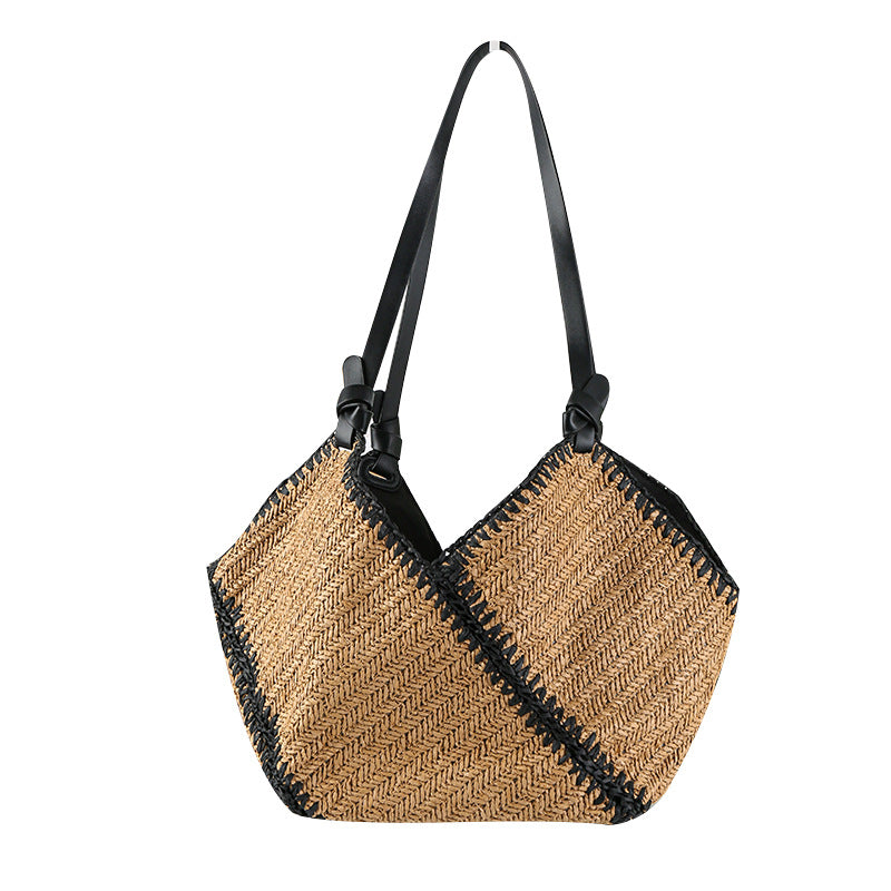 Niche Geometric Straw Fashion Color Contrast Large Capacity Woven Women's Handbag
