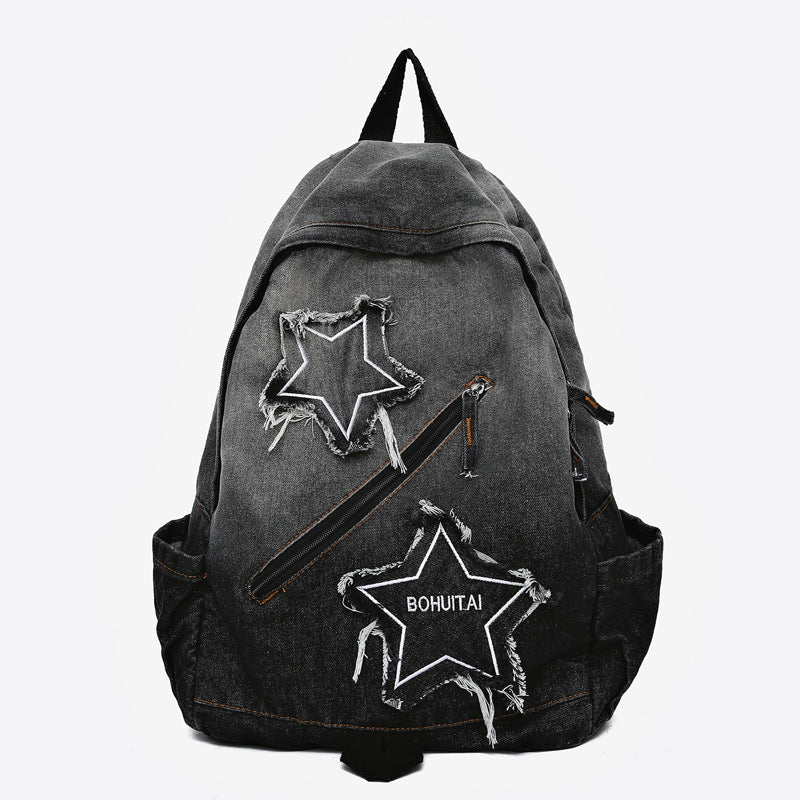 Design Vintage Denim Fashion Gradient Washed Backpacks