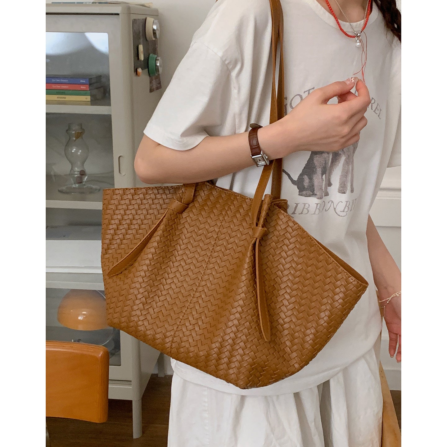 Women's Large Capacity Woven Vegetable Basket Simple Underarm Bag