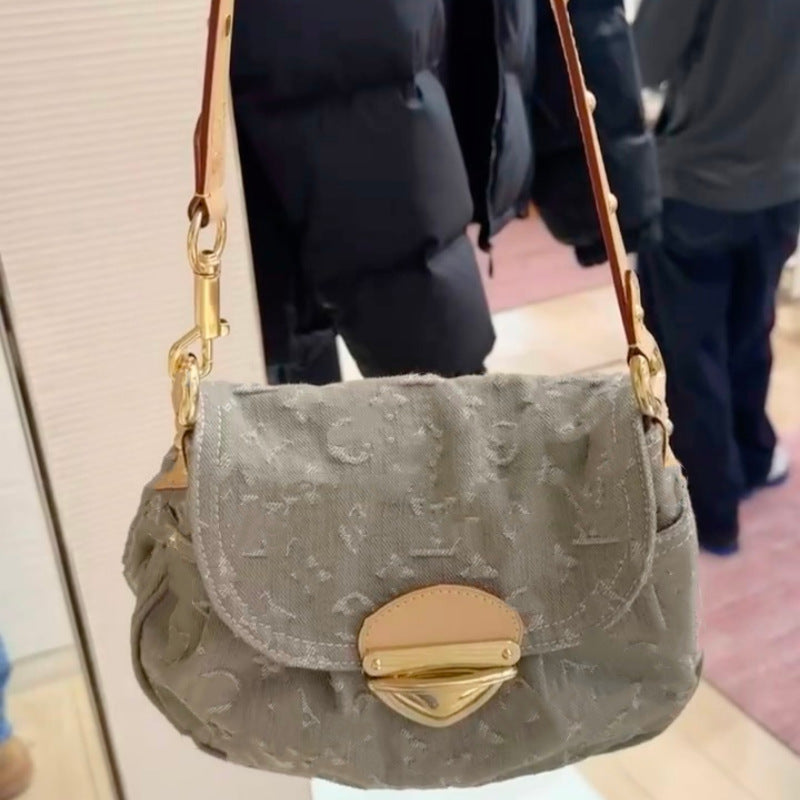 Women's Trendy Denim Soft Box Ingot Fashion Large Shoulder Bags