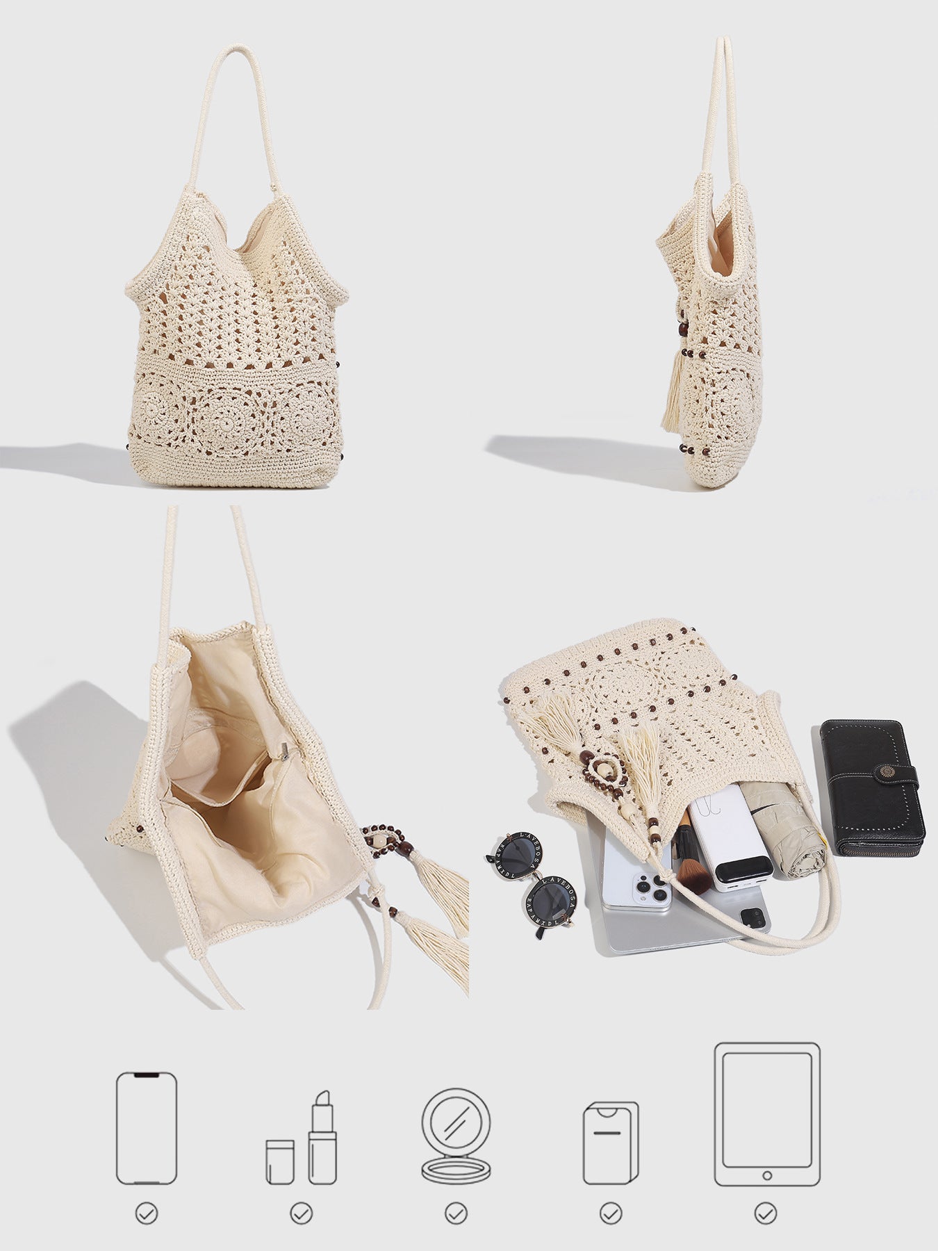 Women's Hand-woven Urban Simple Solid Color Hollow Tote Bag