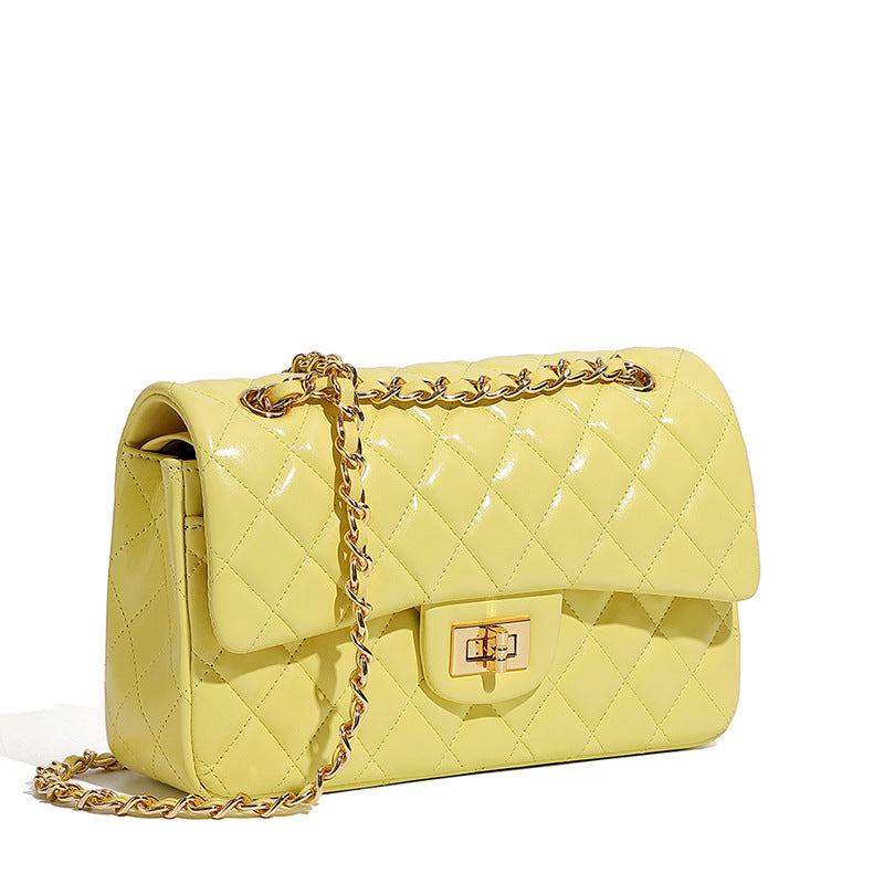 Women's Layer Cowhide Chain Classic Style Fashion Diamond Pattern For Genuine Bags
