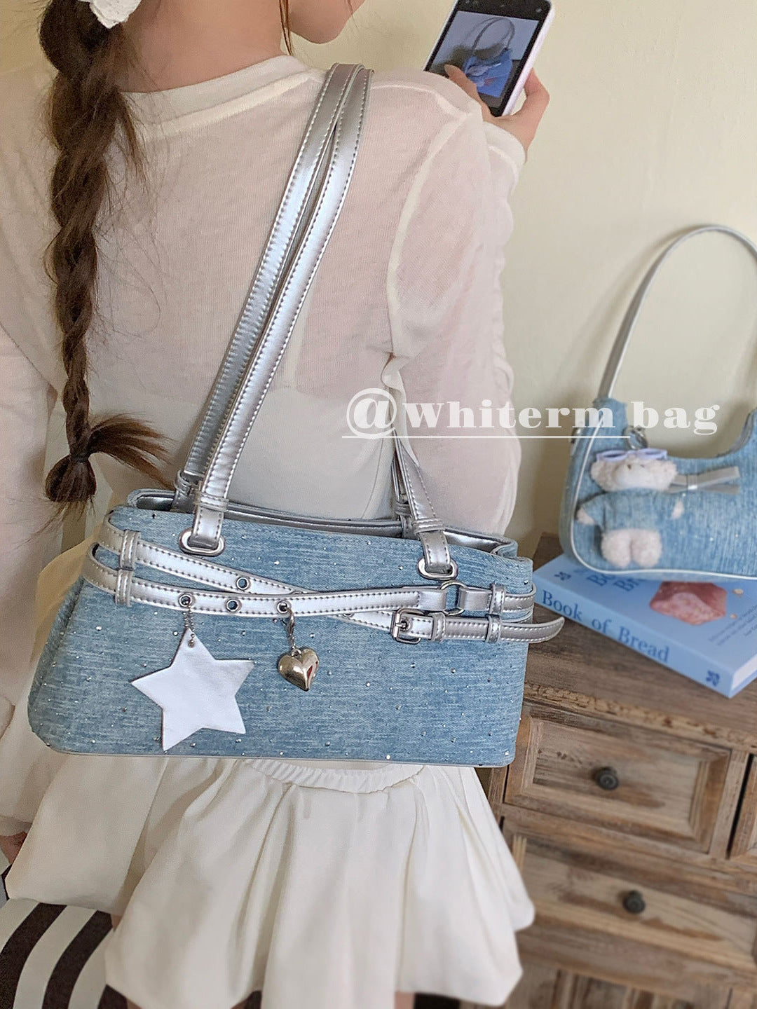 Women's Niche High Sense Denim Baguette Versatile Underarm Bag