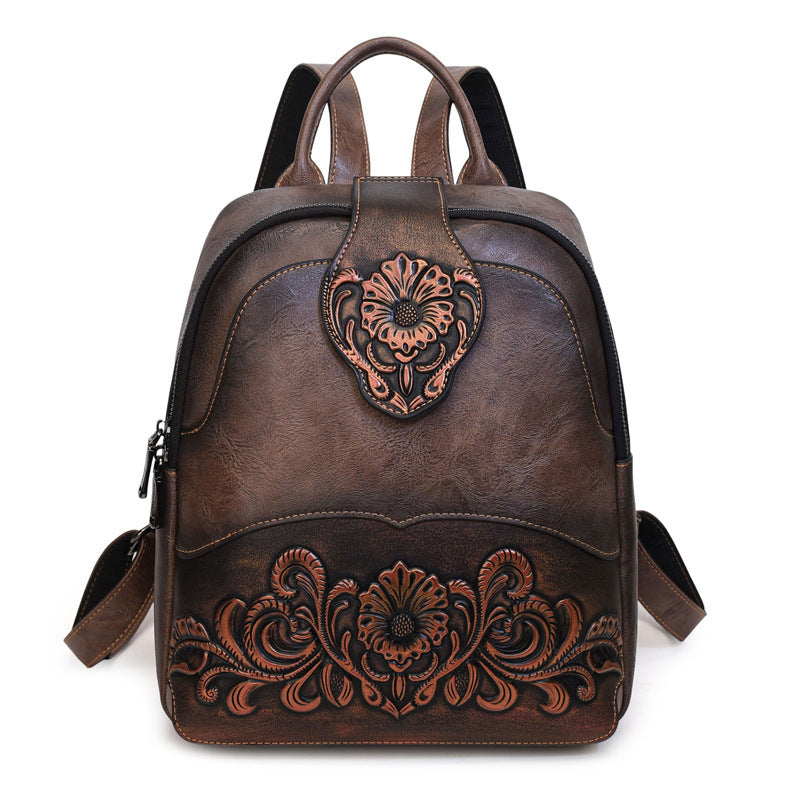 Women's Retro Embossed Stitching Large Capacity Burst Backpacks
