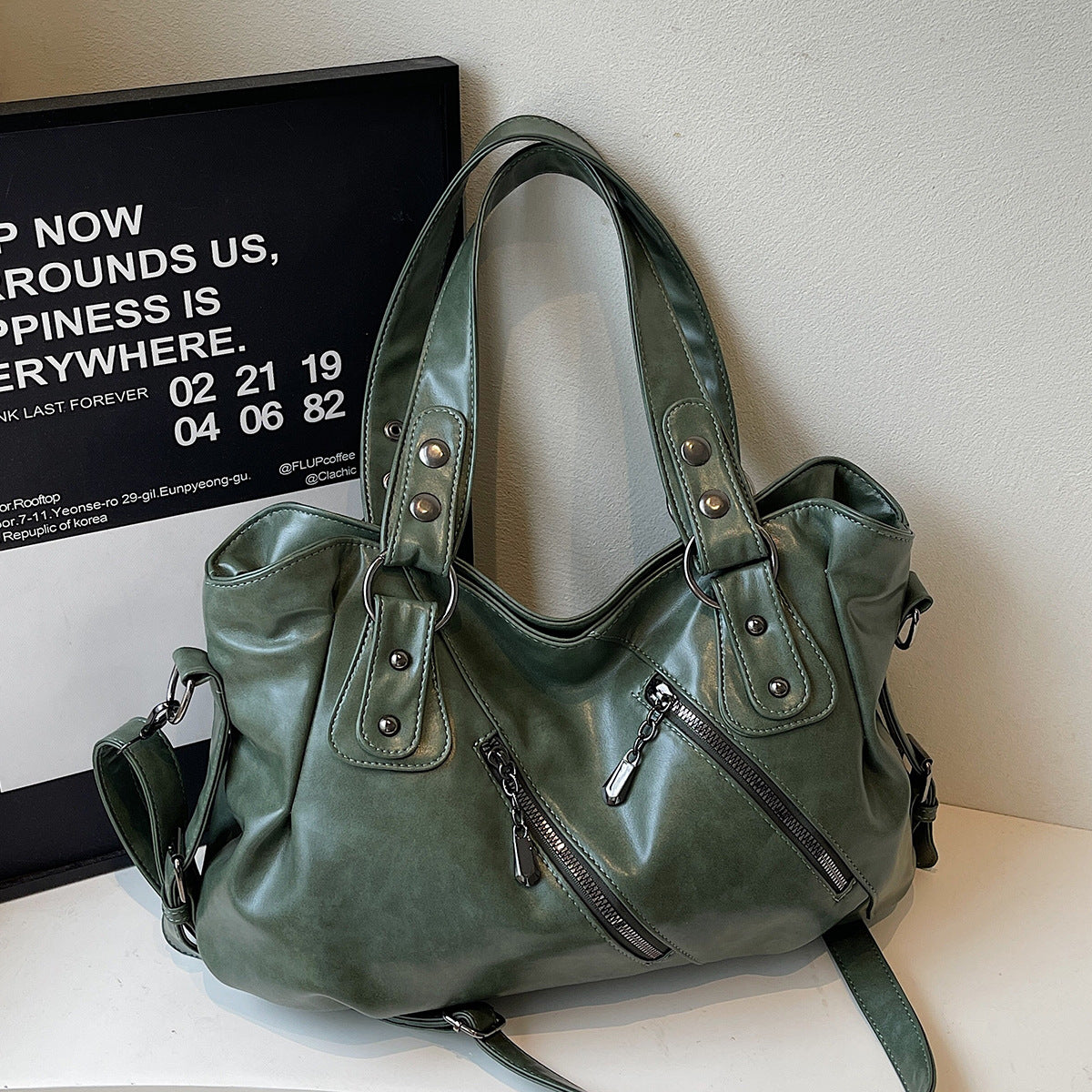 Simple Solid Color Large Capacity Totes Zipper Decorations Classic Bags