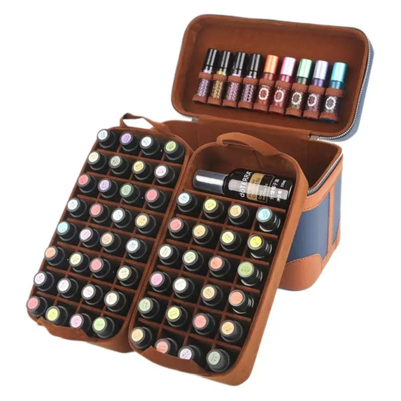 Essential Oil Storage Convenient Double Deck Leather Purple Box Makeup Bag