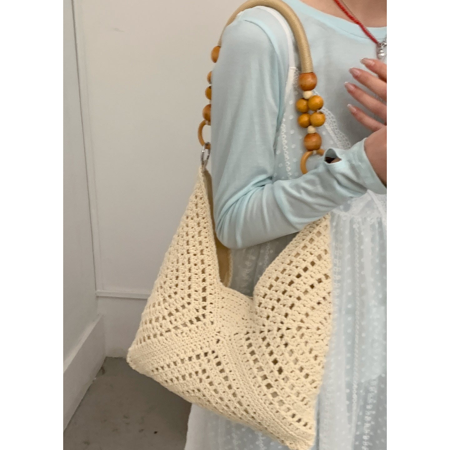 Fashionable Large Capacity Cotton Thread Knitted Niche Texture Underarm Bag