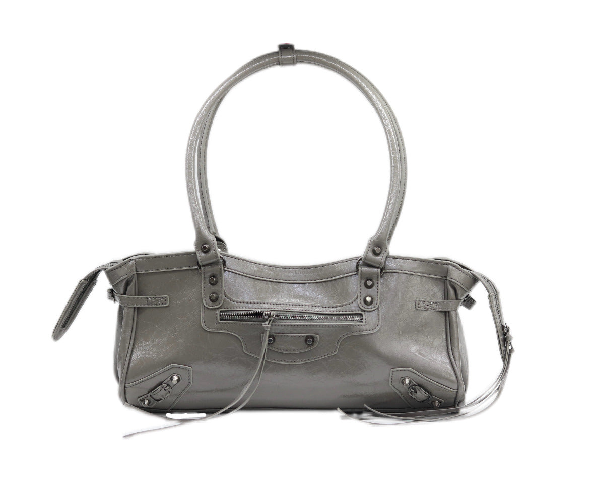 Pu Leather Motorcycle French Stick Button Women's Shoulder Bag