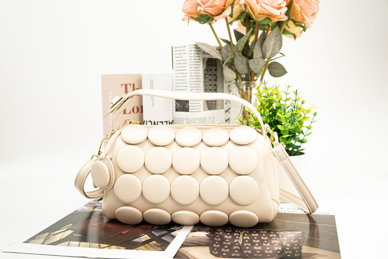Women's Round Handmade Button Fashion Classic Pillow Women's Shoulder Bag