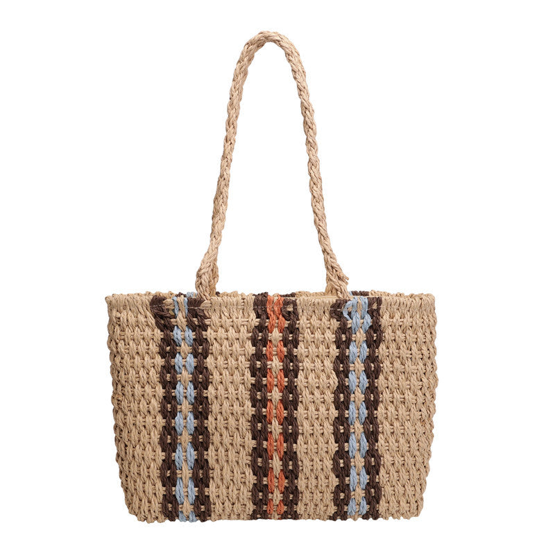 Women's Portable Striped Paper String Straw Fashion Woven Fresh Bags
