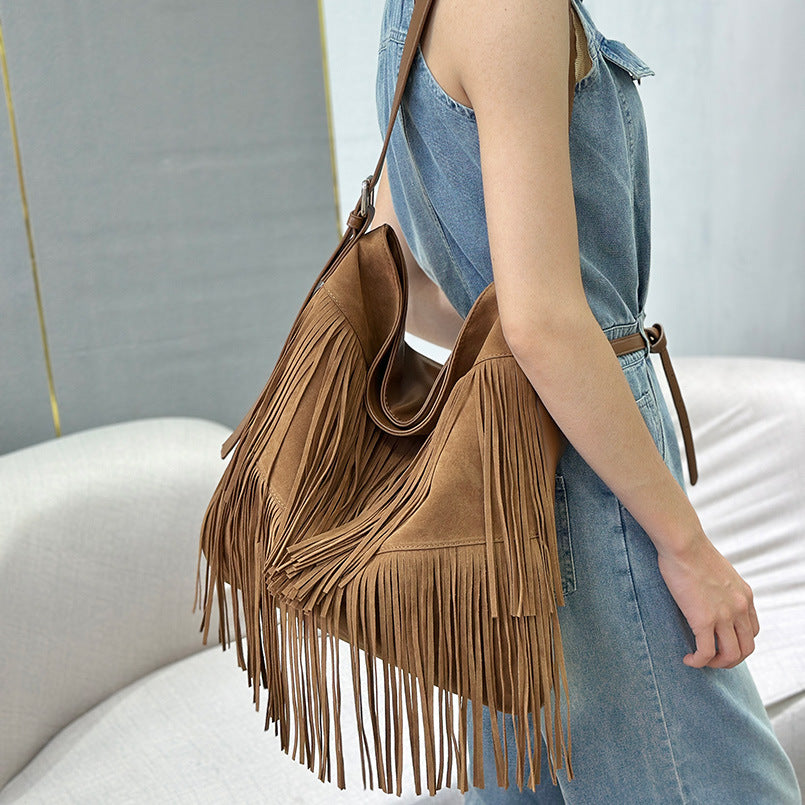 Women's Double-sided Veet Tassel Large Capacity Lazy Handbags