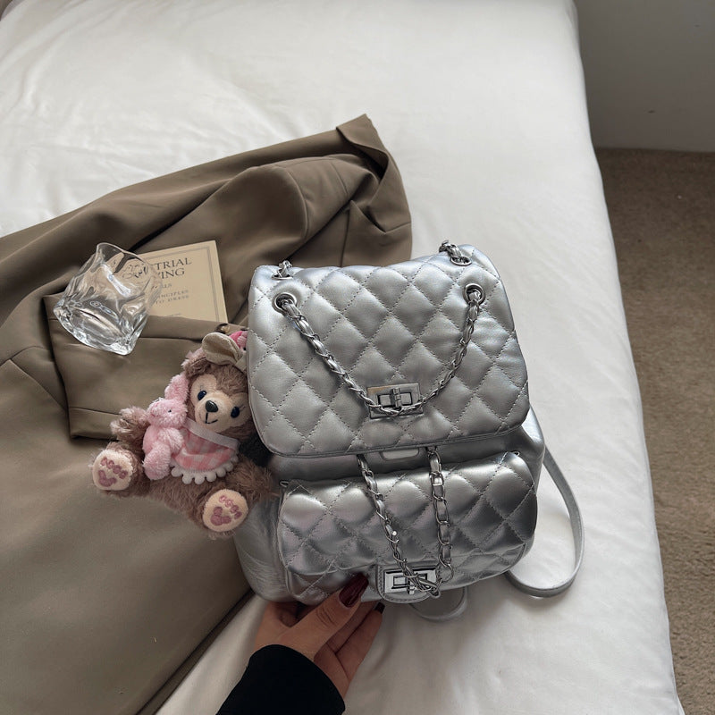 Women's Classic Style Rhombus Chain Trendy Niche Backpacks