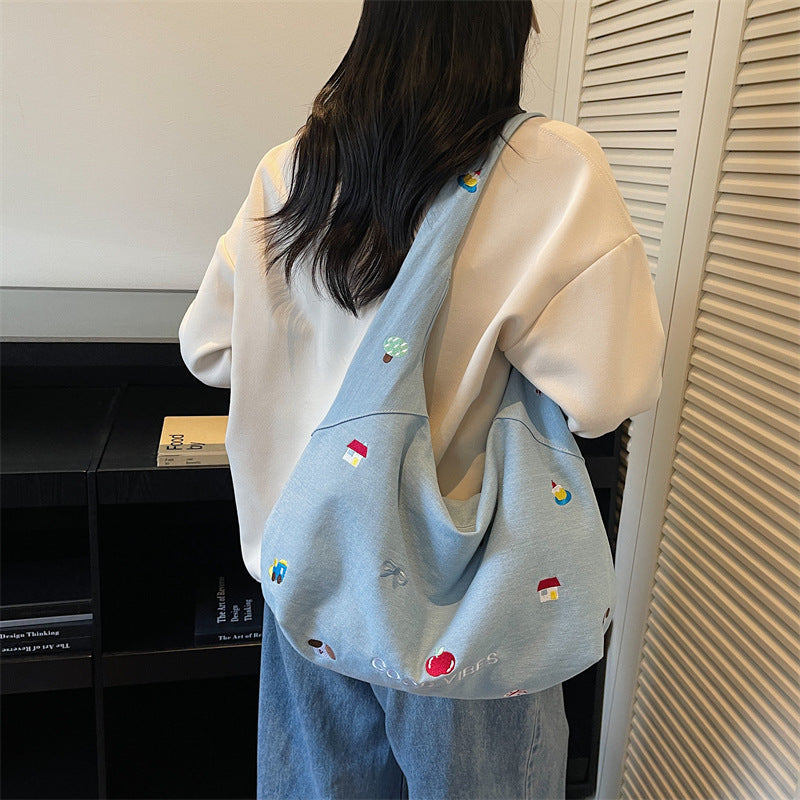 Women's Class Canvas Artistic Commuter Zipper Versatile Embroidered Women's Messenger Bag