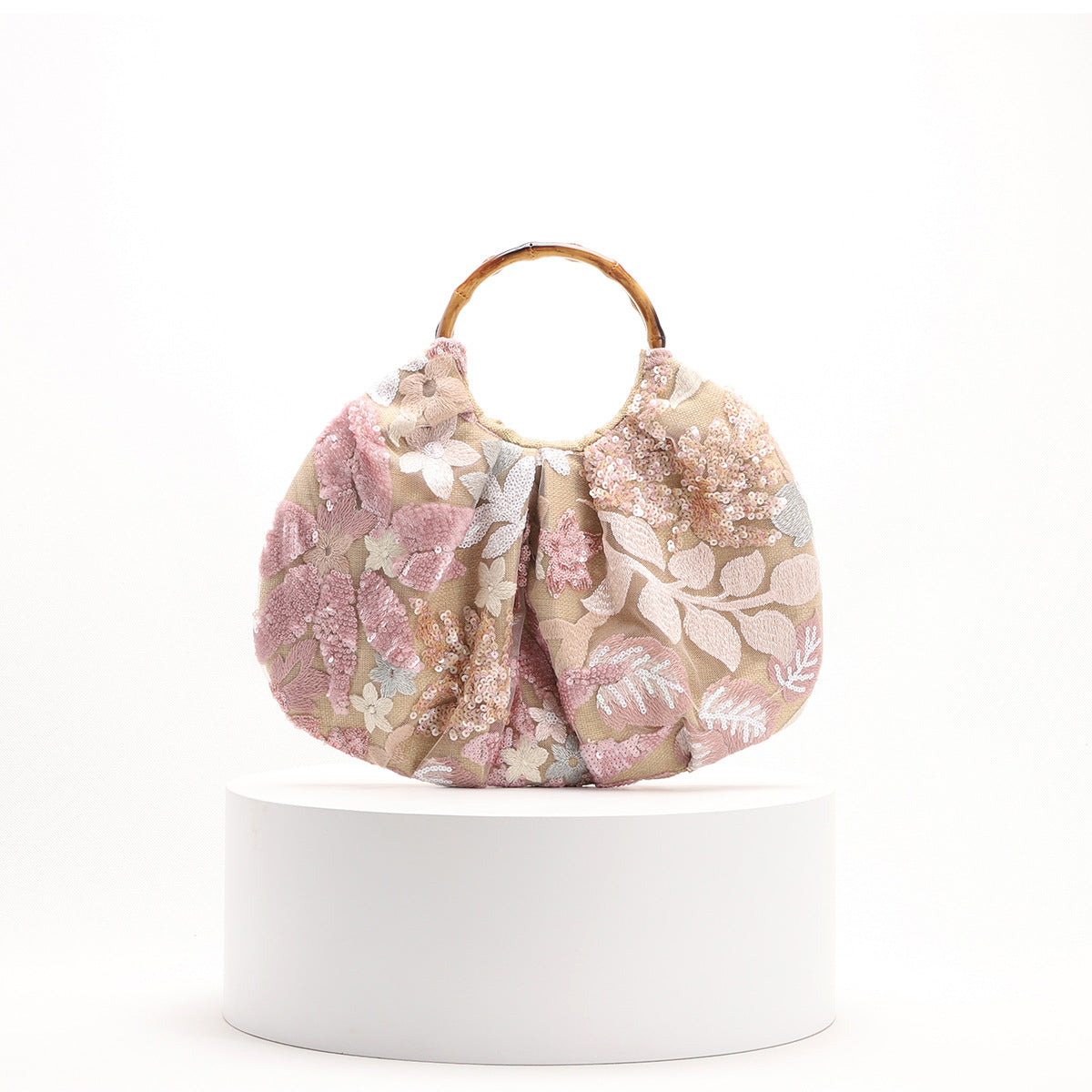 Color Sequin Gauze Stitching Flowers Print Linen Bottom Cloth Seaside Handbags