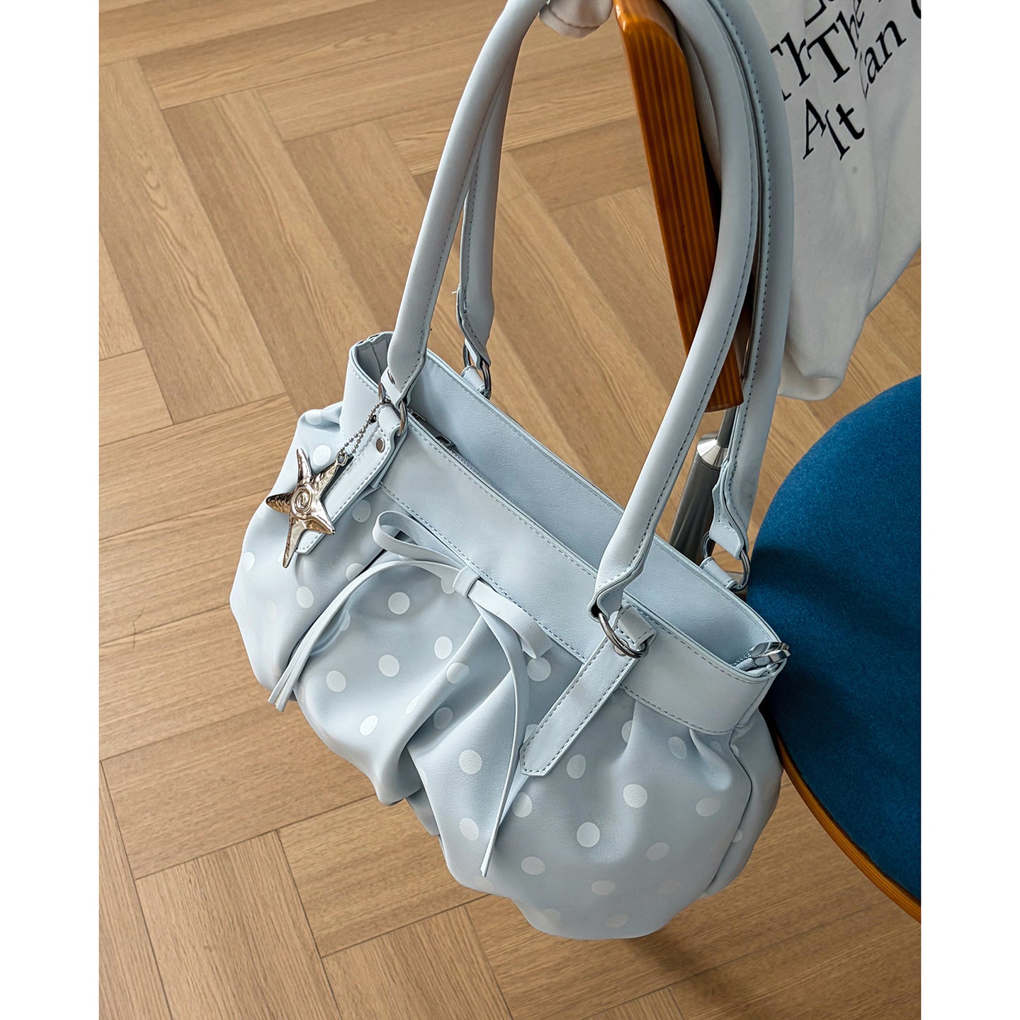 Women's Style Large Capacity Pleated Polka Dot Printing Underarm Bag