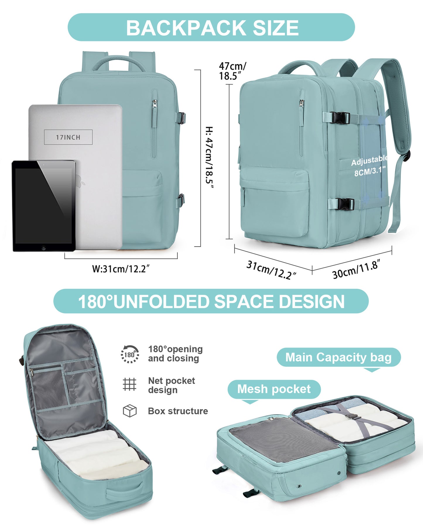 Men's Large Capacity Scalable Multifunctional Vacuum Compression Business Leisure Backpack