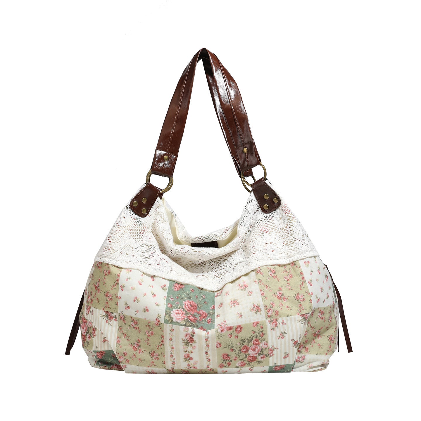 Style Vintage Floral Stitching Cloth Lace Tote Bag