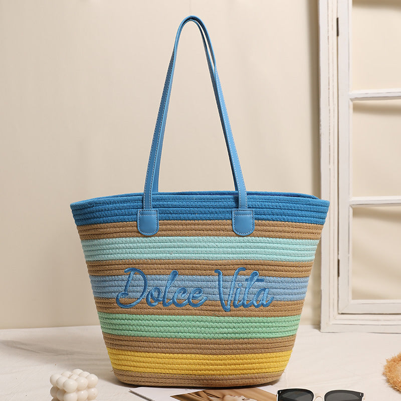 Thread Woven Large Capacity Color Straw Seaside Women's Shoulder Bag