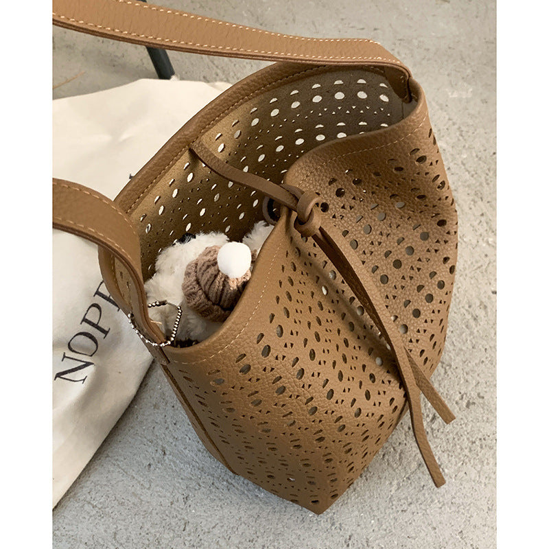 Women's Summer Fashion Underarm Simple Hollow Large Bucket Bags