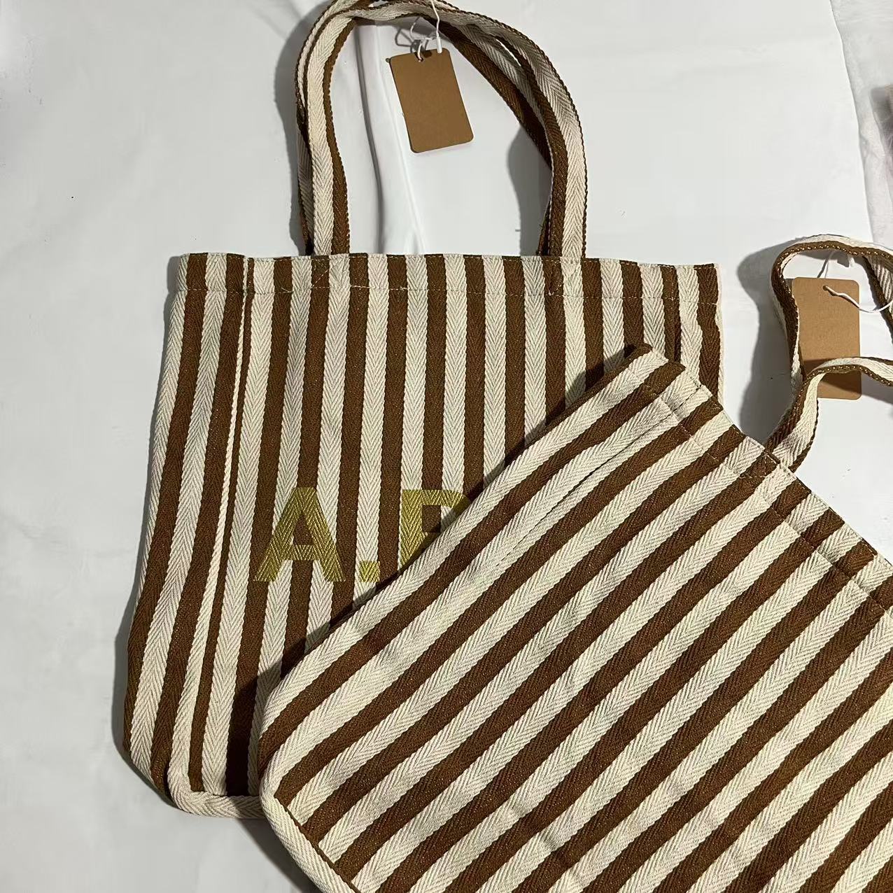 Popular Vertical Stripe Shopping Unisex Canvas Shoulder Bags