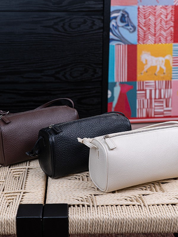 Imported Calfskin Portable Pencil Box Underarm Pen Round Women's Shoulder Bag