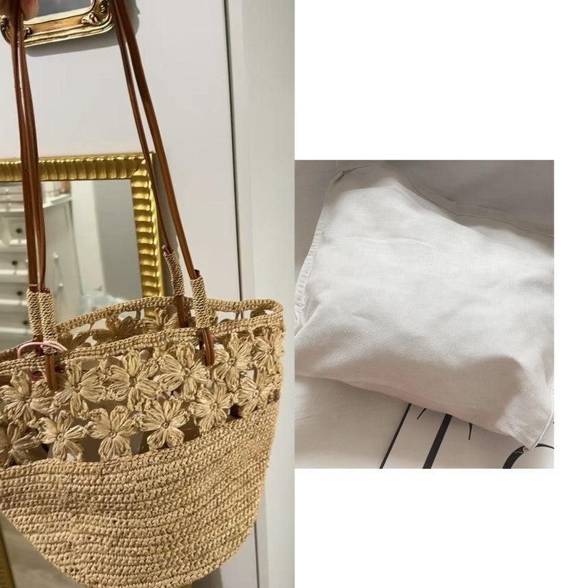 Women's Raffia Hook Flower Straw Seaside Vacation Beach Shoulder Bags