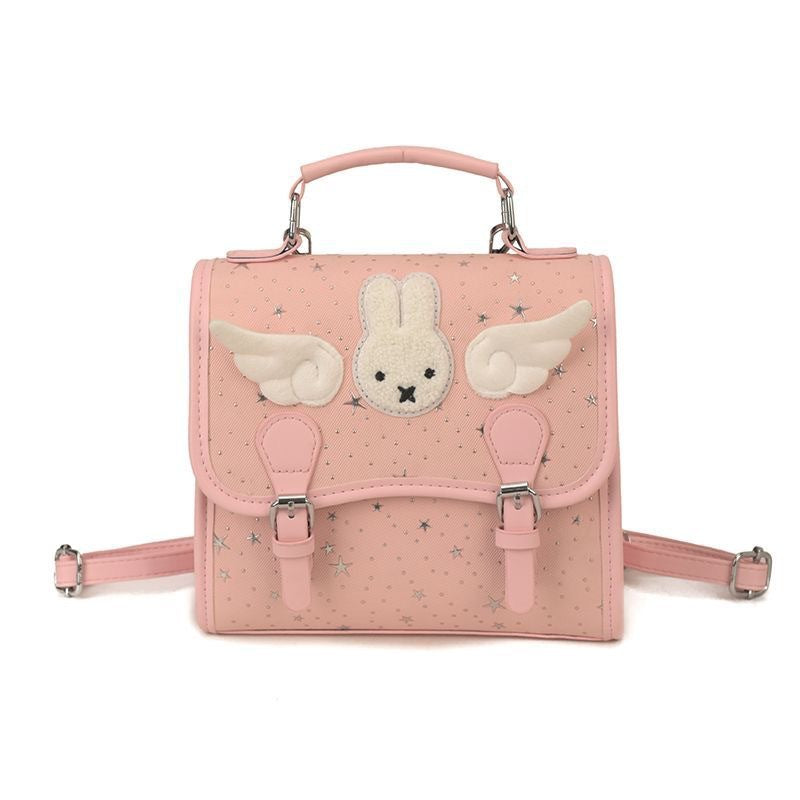 Women's Korean Cartoon Mickey Rabbit Design Cute Angel Little Wing Backpacks