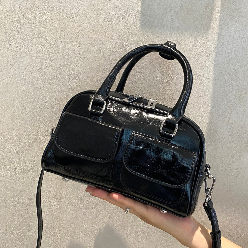 Genuine Leather Retro Female Burst Crack Cattlehide Fashion Simple Women's Handbag