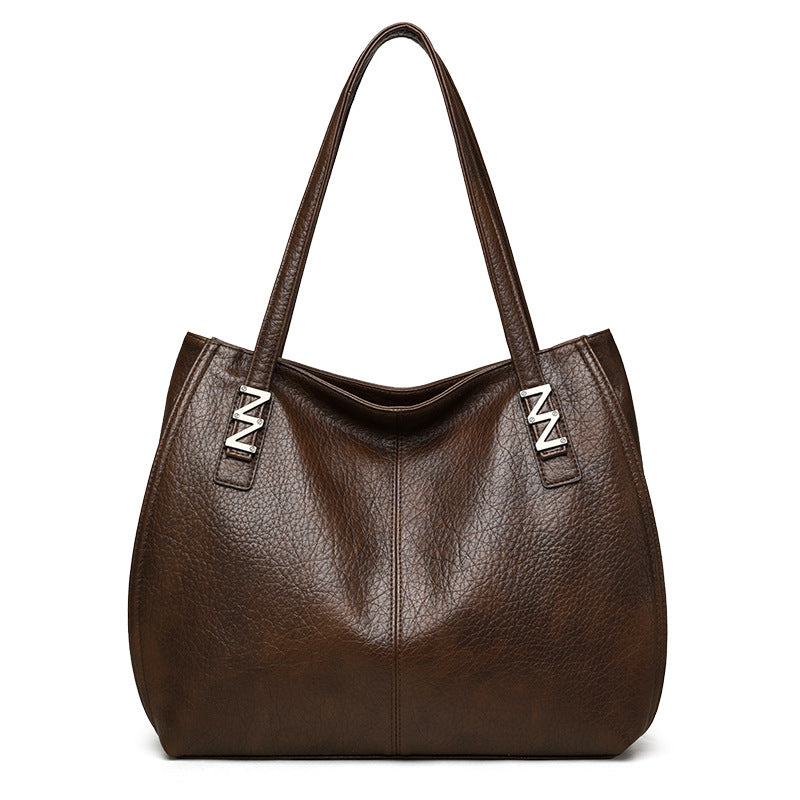 Women's Simple Fashion Soft Leather Retro Textured Large Tote Bags