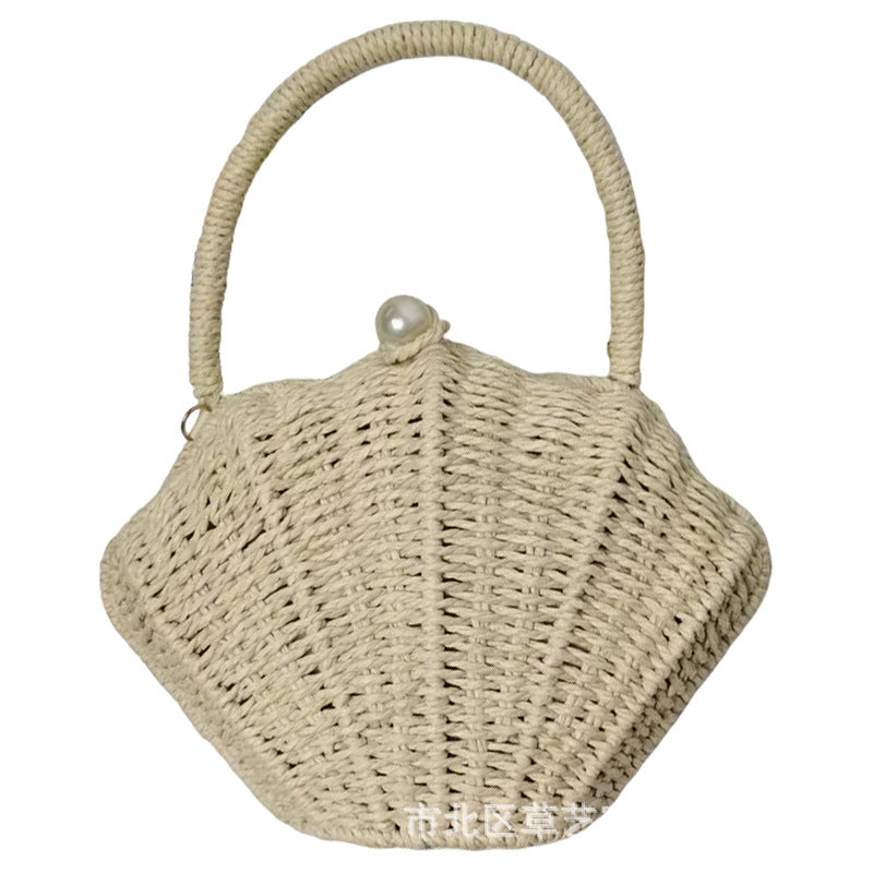 Women's Shell-shaped Chain Rattan Woven Portable Beach Vacation Women's Shoulder Bag
