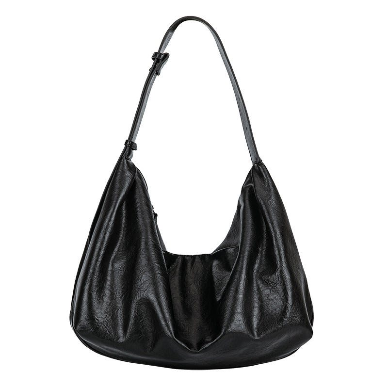 Soft Leather Large Capacity Black Dumpling Women's Shoulder Bag