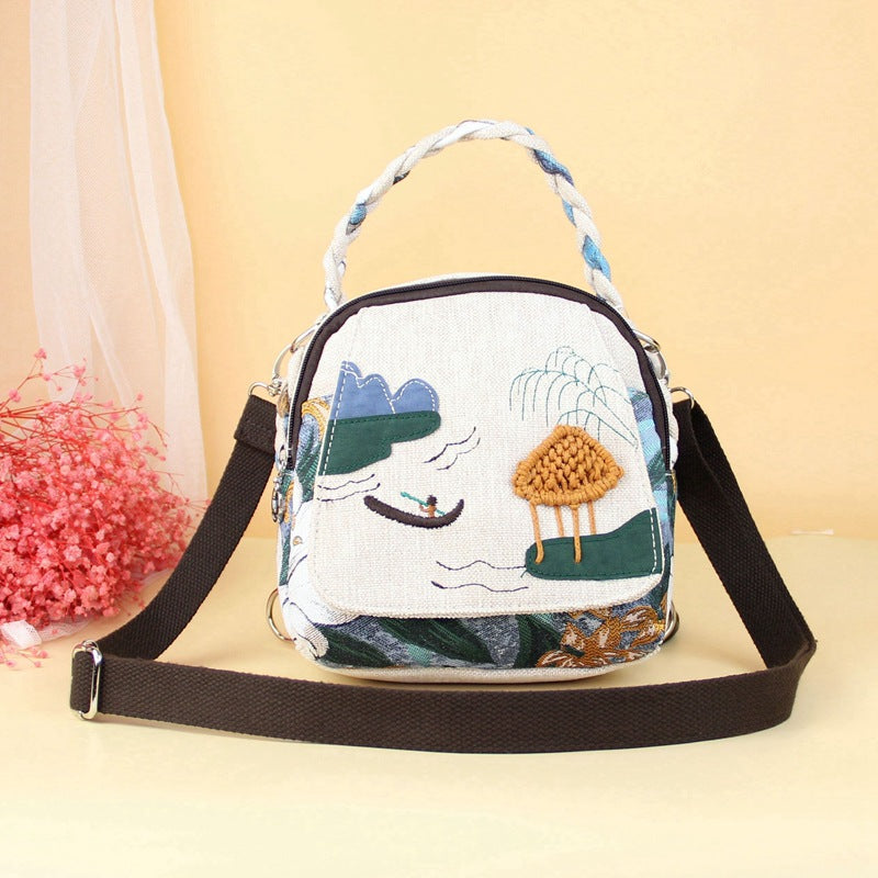 Portable Hand-woven Landscape Cloth Little Fresh Women's Messenger Bag