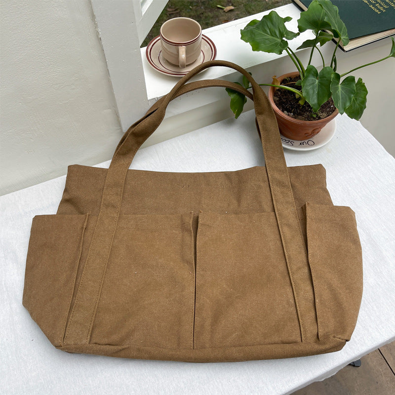 Women's Solid Color Canvas Leisure Commute Shopping Simple Women's Shoulder Bag