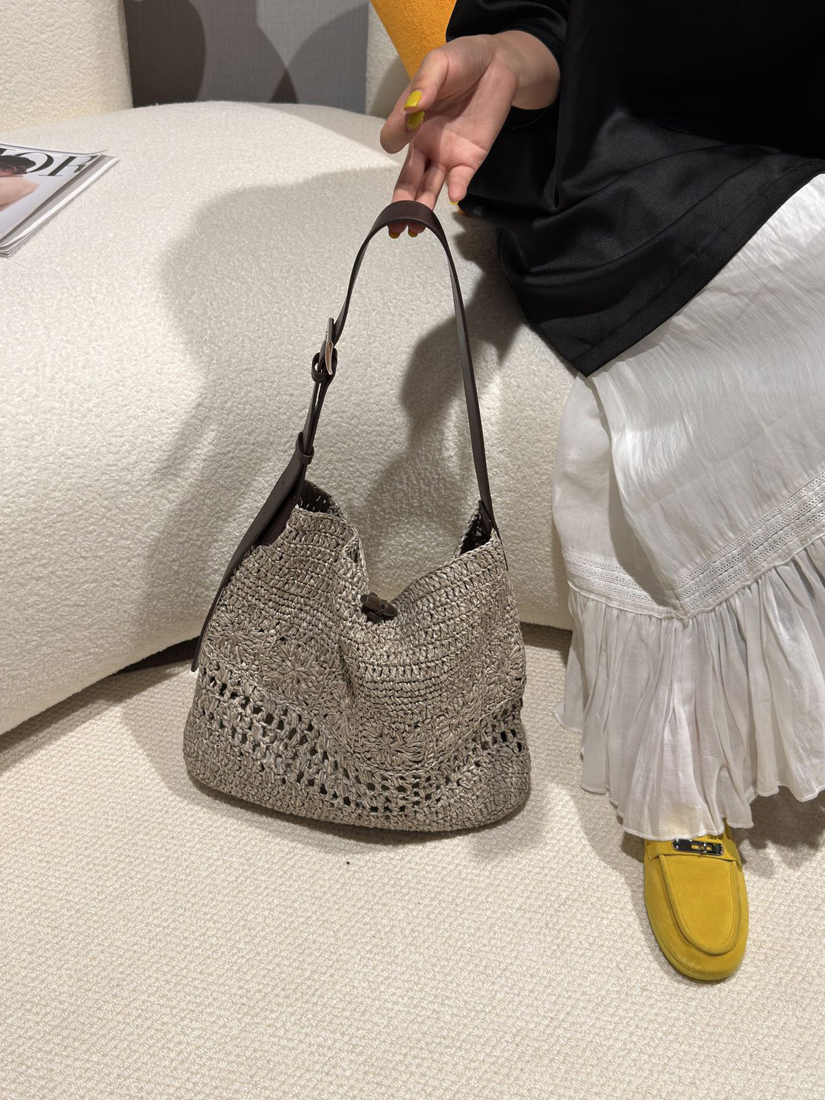 Women's Feeling Large Capacity Vacation Style Beach Straw Tote Bag