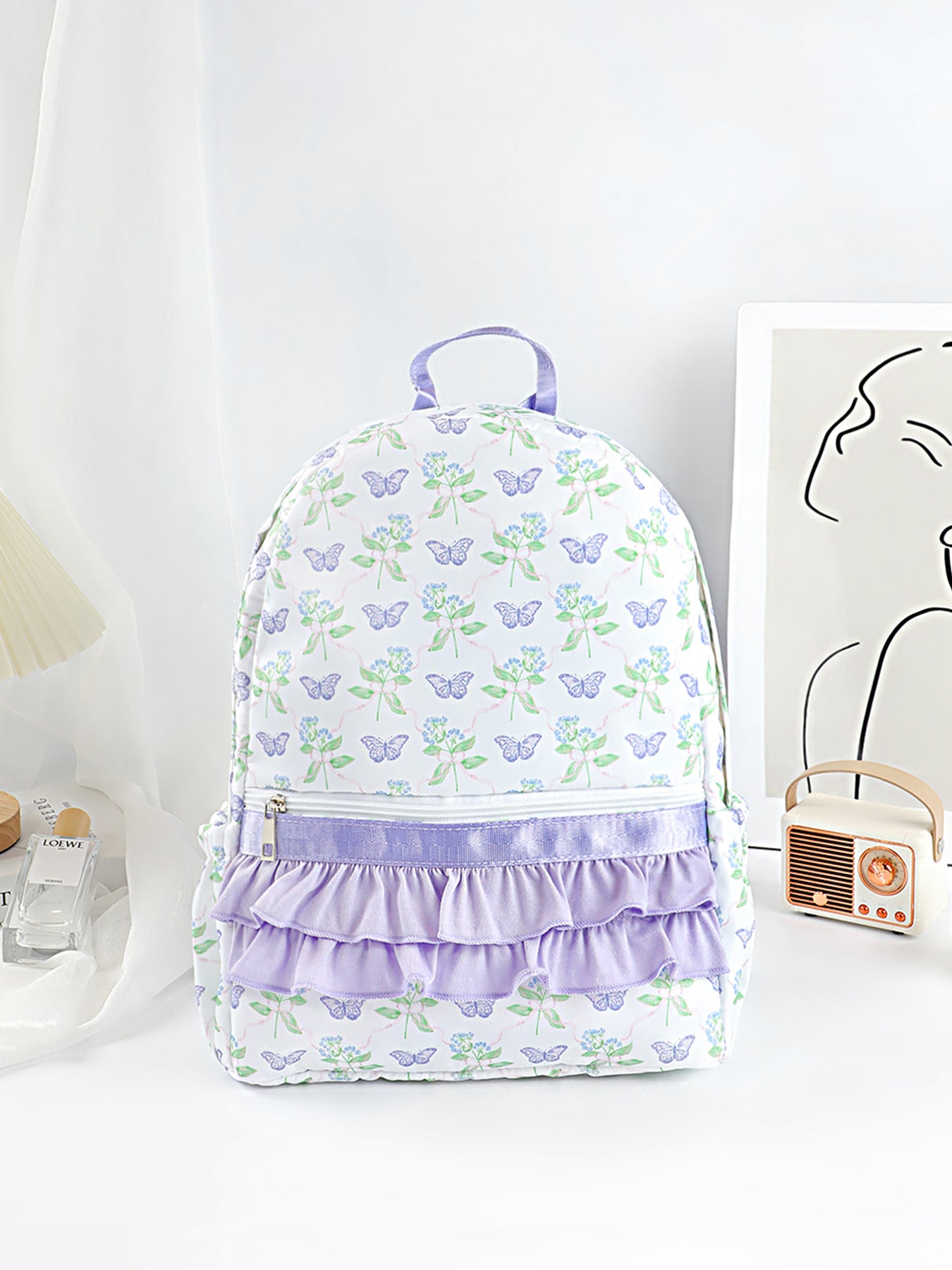 Blue Floral Korean Style Large Capacity Design Backpacks