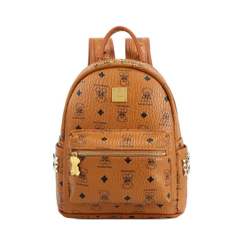 Women's Popular Korean Western Style Printed Large Capacity Trendy Leisure Backpack