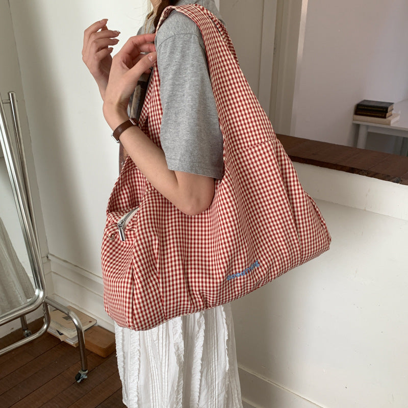 Plaid Female Leisure Large Capacity Letter College Daily Class Bags
