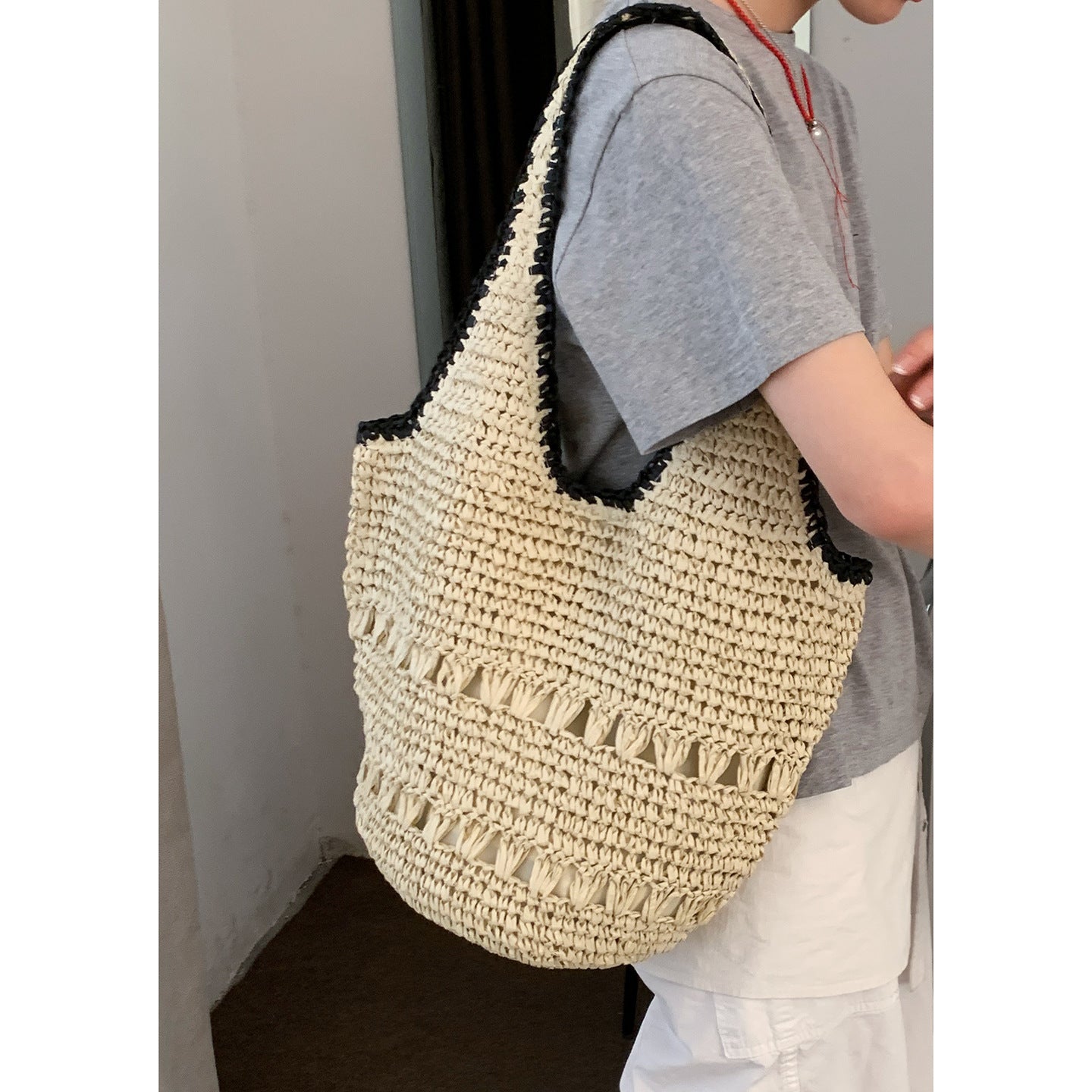 Women's Korean Style Large Capacity Straw Vegetable Underarm Bag