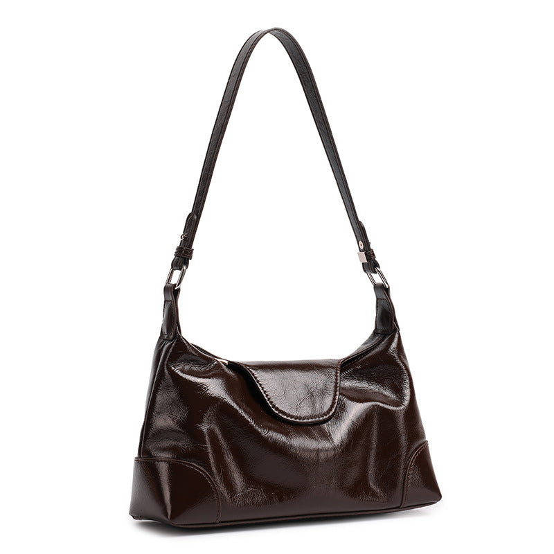 Women's Underarm Baguette Leather Oil Wax Design Women's Messenger Bag