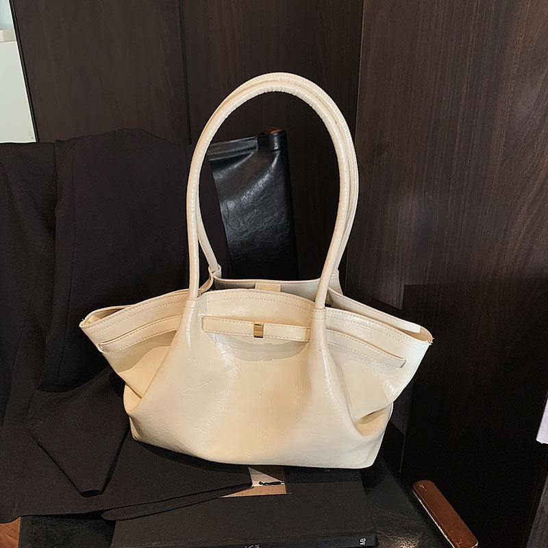 Women's Large Capacity Niche Underarm Pleated Commuter Tote Bag