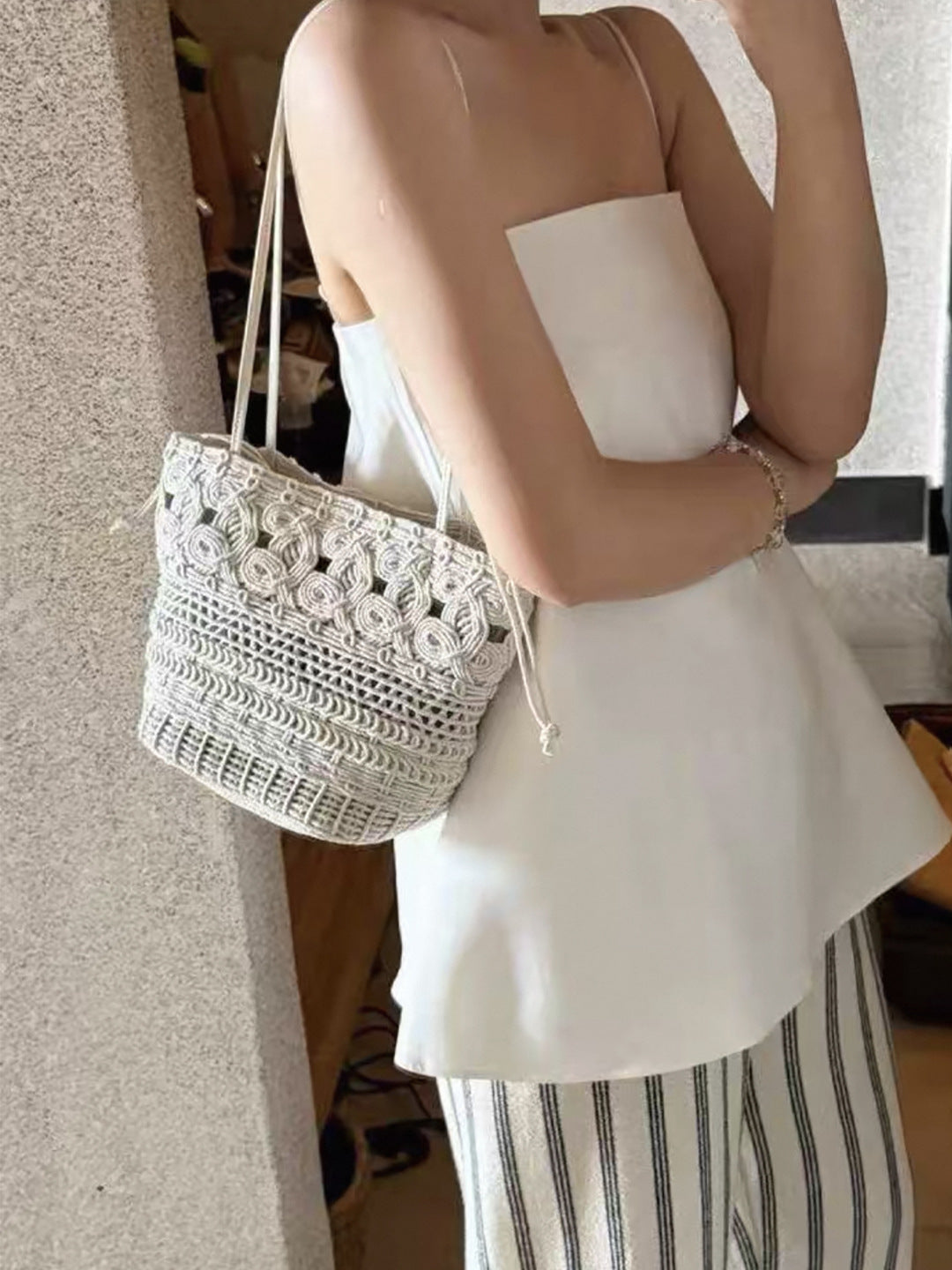 Women's Vacation Style Hollow Design Woven Vegetable Basket Tote Bags