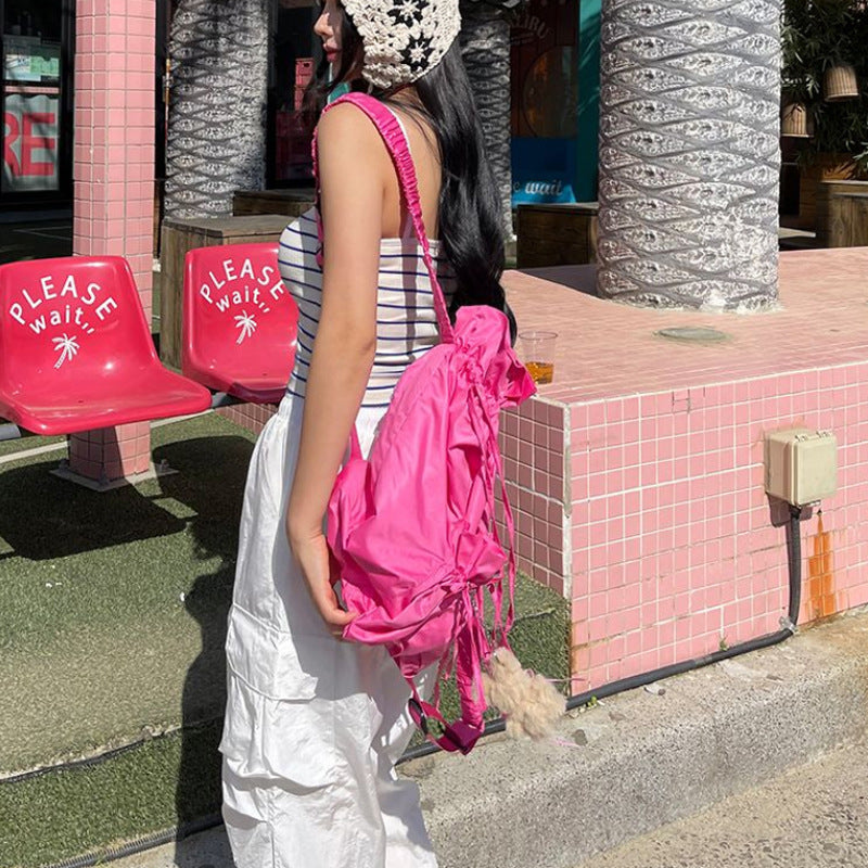 Women's Waterproof Pleated Nylon Drawstring Large Capacity Backpacks