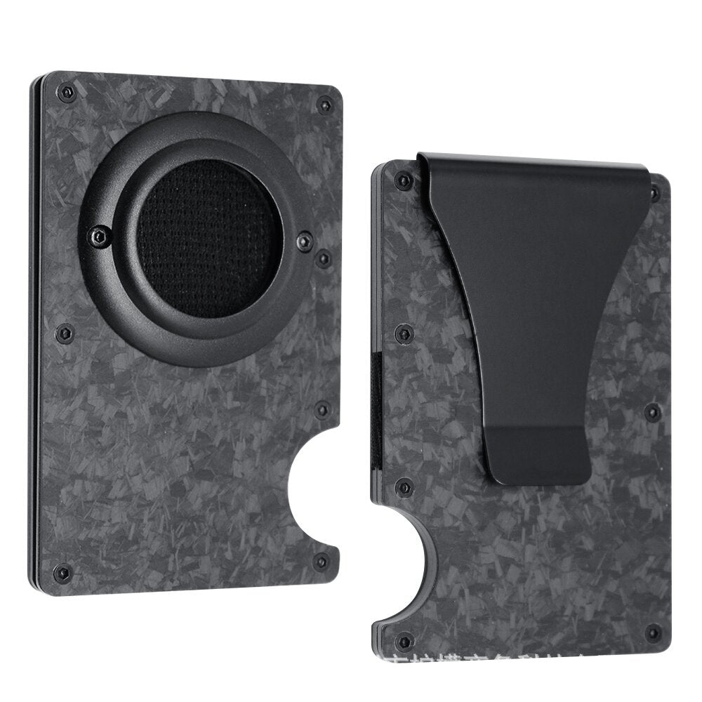 Carbon Fiber Pattern Swiping Aluminum Alloy Clamp Card Holder