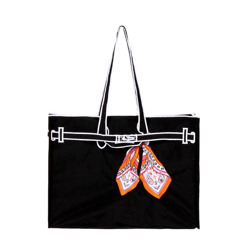Embroidered Bow Ribbon Shopping Nylon Portable Tote Bag