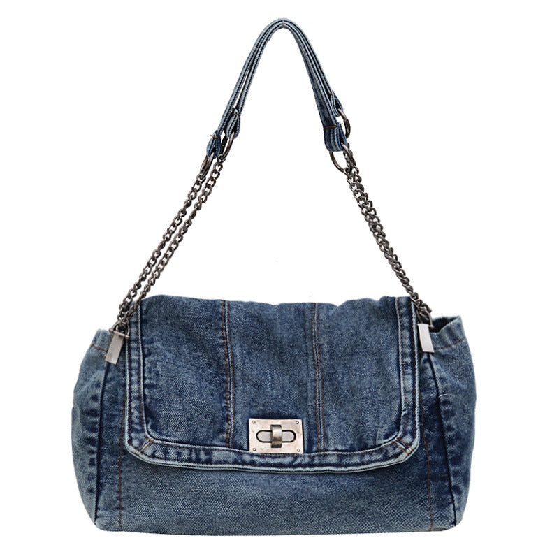 Women's Retro Denim High-grade Chain Large Capacity Underarm Bag