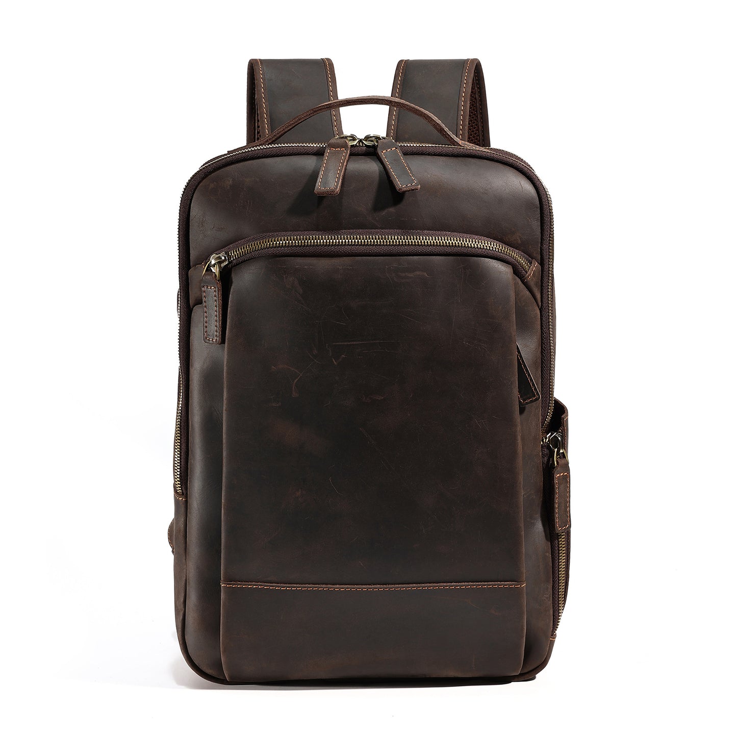 Men's Retro Crazy Horse Leather First Layer Cowhide Computer Large Backpacks