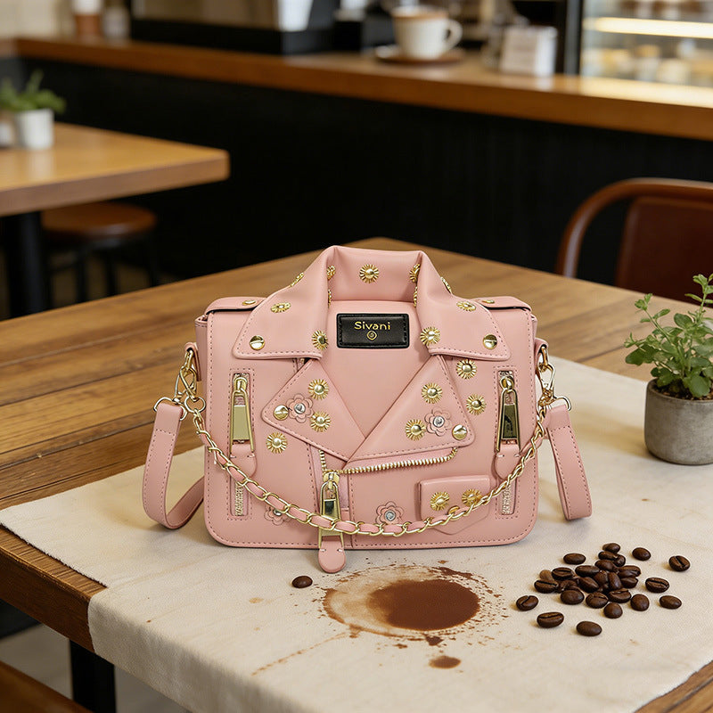 Women's Personalized Leather Jacket Fashion Studded Trend Chain Sling In Women's Shoulder Bag