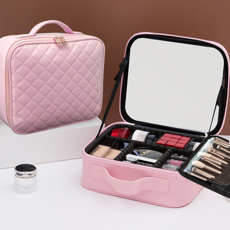 Full Screen Mirror With Light Carry-on Large Capacity Portable Makeup Bag