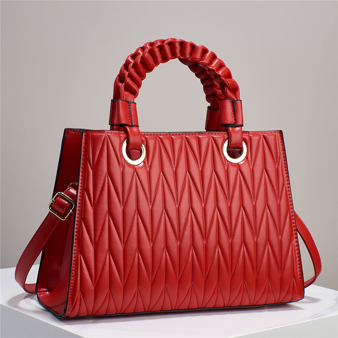 Women's Leaf Pattern Advanced Texture Solid Color Practical Handbags